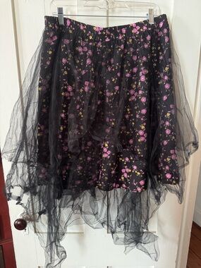 Black Floral Tulle Layered Skirt - Pink Floral Print
